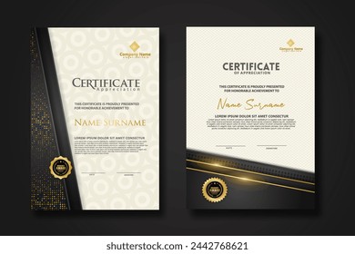 Luxury certificate template with glitter effect dan lines gold shine on frame background,diploma,Vector illustration and vector Luxury premium badges design.