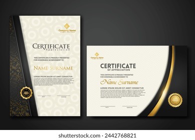 Luxury certificate template with glitter effect dan lines gold shine on frame background,diploma,Vector illustration and vector Luxury premium badges design.