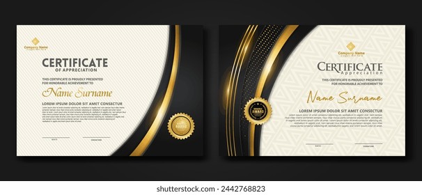 Luxury certificate template with glitter effect dan lines gold shine on frame background,diploma,Vector illustration and vector Luxury premium badges design.