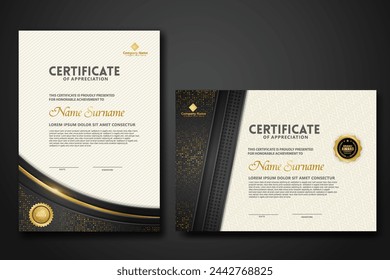 Luxury certificate template with glitter effect dan lines gold shine on frame background,diploma,Vector illustration and vector Luxury premium badges design.