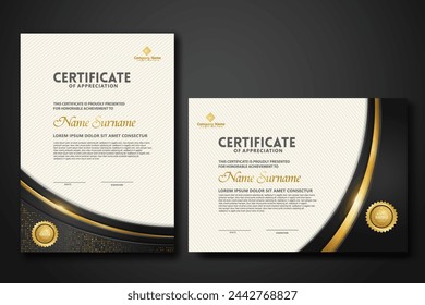 Luxury certificate template with glitter effect dan lines gold shine on frame background,diploma,Vector illustration and vector Luxury premium badges design.