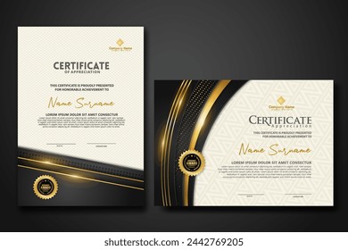 Luxury certificate template with glitter effect dan lines gold shine on frame background,diploma,Vector illustration and vector Luxury premium badges design.