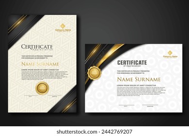 Luxury certificate template with glitter effect dan lines gold shine on frame background,diploma,Vector illustration and vector Luxury premium badges design.