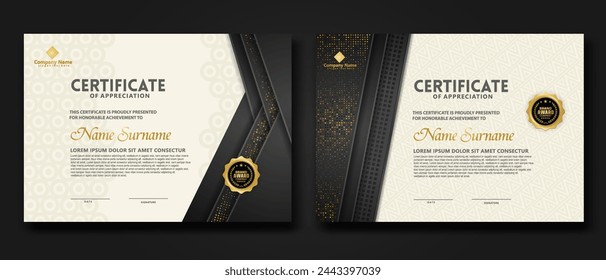 Luxury certificate template with glitter effect dan lines gold shine on frame background,diploma,Vector illustration and vector Luxury premium badges design.