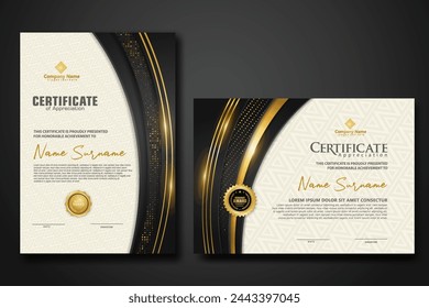 Luxury certificate template with glitter effect dan lines gold shine on frame background,diploma,Vector illustration and vector Luxury premium badges design.