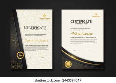 Luxury certificate template with glitter effect dan lines gold shine on frame background,diploma,Vector illustration and vector Luxury premium badges design.