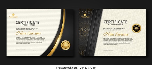 Luxury certificate template with glitter effect dan lines gold shine on frame background,diploma,Vector illustration and vector Luxury premium badges design.