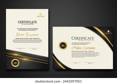 Luxury certificate template with glitter effect dan lines gold shine on frame background,diploma,Vector illustration and vector Luxury premium badges design.