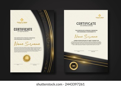 Luxury certificate template with glitter effect dan lines gold shine on frame background