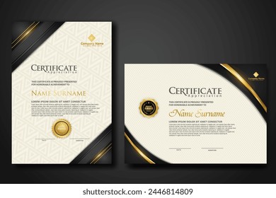 Luxury certificate template with glitter effect dan lines gold shine on frame background,diploma,Vector illustration and vector Luxury premium badges design.