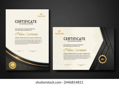 Luxury certificate template with glitter effect dan lines gold shine on frame background,diploma,Vector illustration and vector Luxury premium badges design.