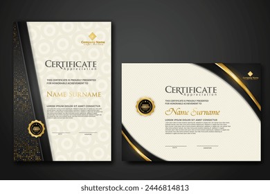 Luxury certificate template with glitter effect dan lines gold shine on frame background,diploma,Vector illustration and vector Luxury premium badges design.