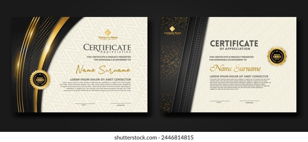 Luxury certificate template with glitter effect dan lines gold shine on frame background,diploma,Vector illustration and vector Luxury premium badges design.