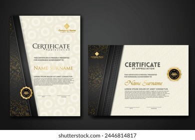 Luxury certificate template with glitter effect dan lines gold shine on frame background,diploma,Vector illustration and vector Luxury premium badges design.