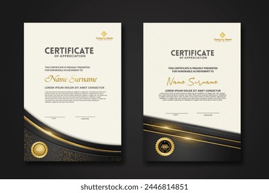 Luxury certificate template with glitter effect dan lines gold shine on frame background,diploma,Vector illustration and vector Luxury premium badges design.