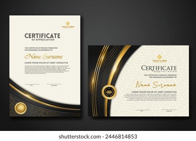 Luxury certificate template with glitter effect dan lines gold shine on frame background,diploma,Vector illustration and vector Luxury premium badges design.