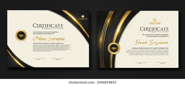 Luxury certificate template with glitter effect dan lines gold shine on frame background,diploma,Vector illustration and vector Luxury premium badges design.