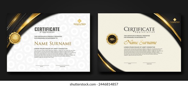 Luxury certificate template with glitter effect dan lines gold shine on frame background,diploma,Vector illustration and vector Luxury premium badges design.