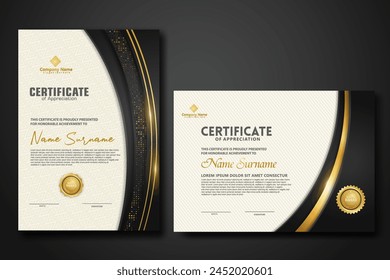 Luxury certificate template with glitter effect dan lines gold shine on frame background,diploma,Vector illustration and vector Luxury premium badges design.