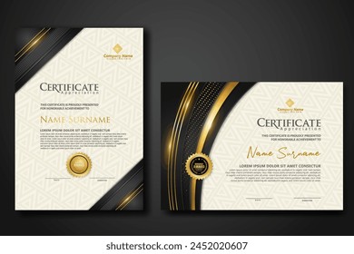 Luxury certificate template with glitter effect dan lines gold shine on frame background,diploma,Vector illustration and vector Luxury premium badges design.