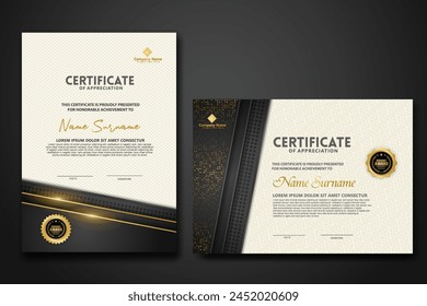 Luxury certificate template with glitter effect dan lines gold shine on frame background,diploma,Vector illustration and vector Luxury premium badges design.