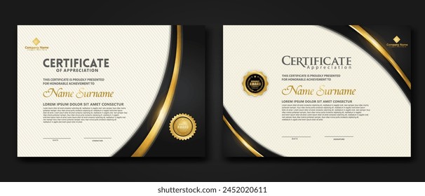 Luxury certificate template with glitter effect dan lines gold shine on frame background,diploma,Vector illustration and vector Luxury premium badges design.