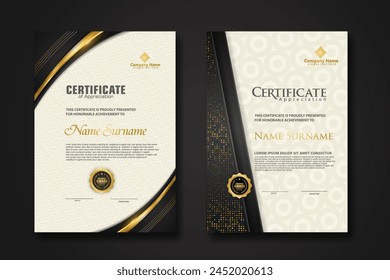 Luxury certificate template with glitter effect dan lines gold shine on frame background,diploma,Vector illustration and vector Luxury premium badges design.