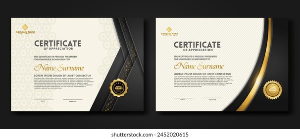 Luxury certificate template with glitter effect dan lines gold shine on frame background,diploma,Vector illustration and vector Luxury premium badges design.