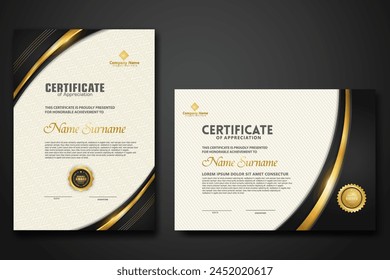 Luxury certificate template with glitter effect dan lines gold shine on frame background,diploma,Vector illustration and vector Luxury premium badges design.