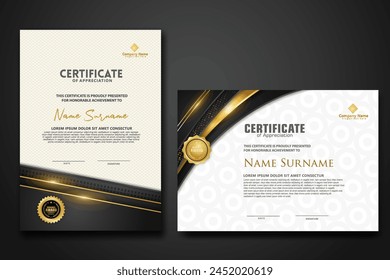 Luxury certificate template with glitter effect dan lines gold shine on frame background,diploma,Vector illustration and vector Luxury premium badges design.