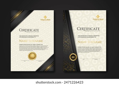 Luxury certificate template with glitter effect dan lines gold shine on frame background,diploma,Vector illustration and vector Luxury premium badges design.