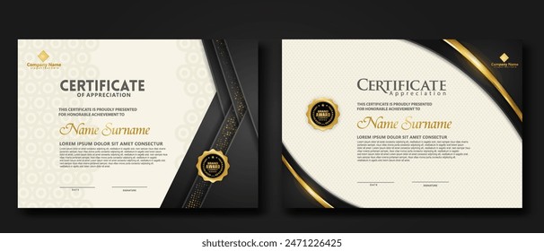 Luxury certificate template with glitter effect dan lines gold shine on frame background,diploma,Vector illustration and vector Luxury premium badges design.