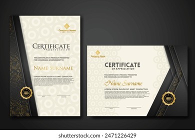 Luxury certificate template with glitter effect dan lines gold shine on frame background,diploma,Vector illustration and vector Luxury premium badges design.