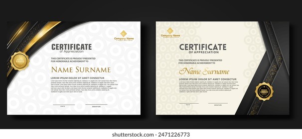 Luxury certificate template with glitter effect dan lines gold shine on frame background,diploma,Vector illustration and vector Luxury premium badges design.