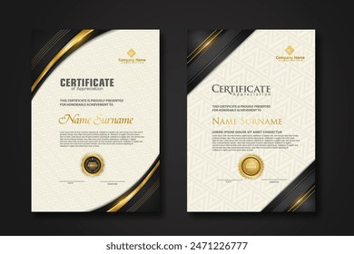 Luxury certificate template with glitter effect dan lines gold shine on frame background,diploma,Vector illustration and vector Luxury premium badges design.