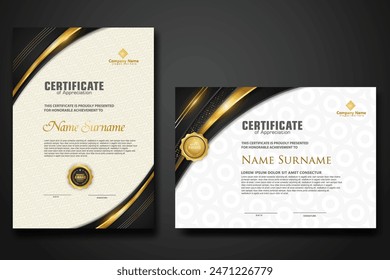 Luxury certificate template with glitter effect dan lines gold shine on frame background,diploma,Vector illustration and vector Luxury premium badges design.