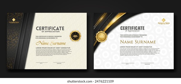 Luxury certificate template with glitter effect dan lines gold shine on frame background,diploma,Vector illustration and vector Luxury premium badges design.