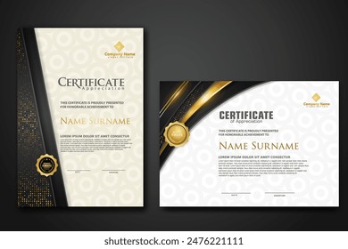 Luxury certificate template with glitter effect dan lines gold shine on frame background,diploma,Vector illustration and vector Luxury premium badges design.