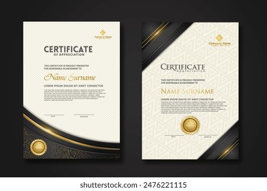 Luxury certificate template with glitter effect dan lines gold shine on frame background,diploma,Vector illustration and vector Luxury premium badges design.