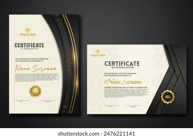 Luxury certificate template with glitter effect dan lines gold shine on frame background,diploma,Vector illustration and vector Luxury premium badges design.