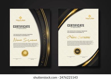 Luxury certificate template with glitter effect dan lines gold shine on frame background,diploma,Vector illustration and vector Luxury premium badges design.