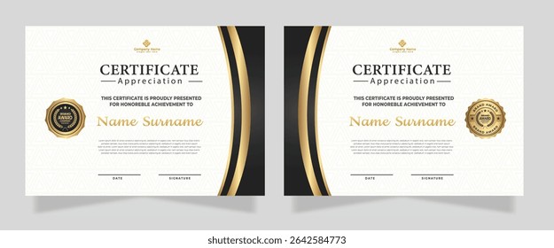 Modelo de certificado de luxo com efeito brilhante dan linhas dourado brilho no quadro fundo diploma Ilustração vetor e vetor Design de distintivos de luxo premium
