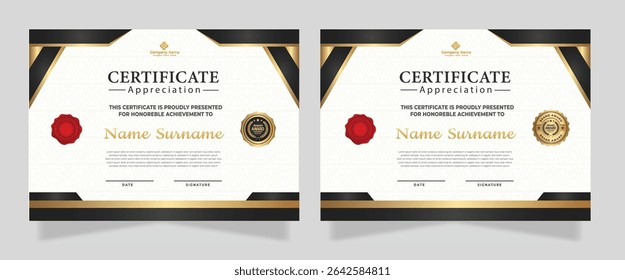 Modelo de certificado de luxo com efeito brilhante dan linhas dourado brilho no quadro fundo diploma Ilustração vetor e vetor Design de distintivos de luxo premium