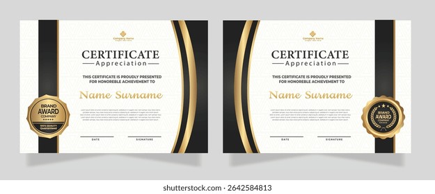 Modelo de certificado de luxo com efeito brilhante dan linhas dourado brilho no quadro fundo diploma Ilustração vetor e vetor Design de distintivos de luxo premium