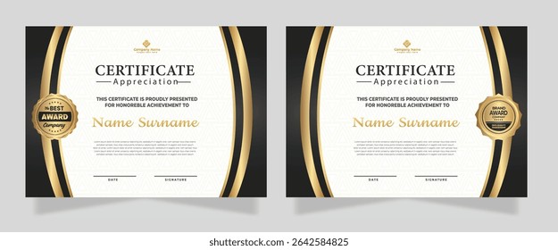 Modelo de certificado de luxo com efeito brilhante dan linhas dourado brilho no quadro fundo diploma Ilustração vetor e vetor Design de distintivos de luxo premium