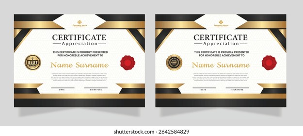 Modelo de certificado de luxo com efeito brilhante dan linhas dourado brilho no quadro fundo diploma Ilustração vetor e vetor Design de distintivos de luxo premium
