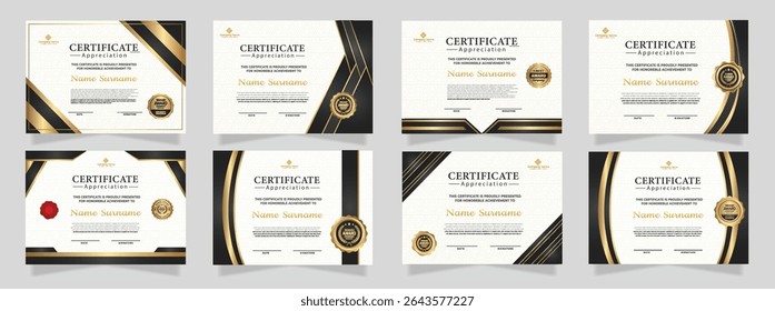 Luxury certificate template with glitter effect dan lines gold shine on frame background,diploma,Vector illustration and vector Luxury premium badges design
