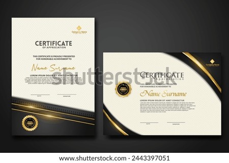 Luxury certificate template with glitter effect dan lines gold shine on frame background,diploma,Vector illustration and vector Luxury premium badges design.