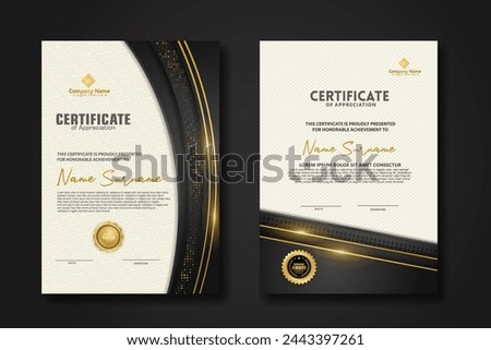 Luxury certificate template with glitter effect dan lines gold shine on frame background