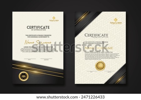 Luxury certificate template with glitter effect dan lines gold shine on frame background,diploma,Vector illustration and vector Luxury premium badges design.